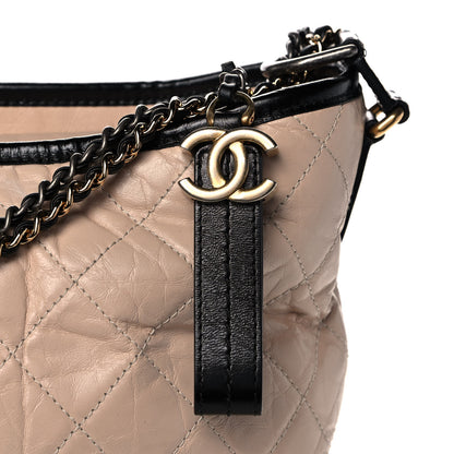 Chanel Aged Calfskin Quilted Large Gabrielle Hobo Beige Black 8 of 10