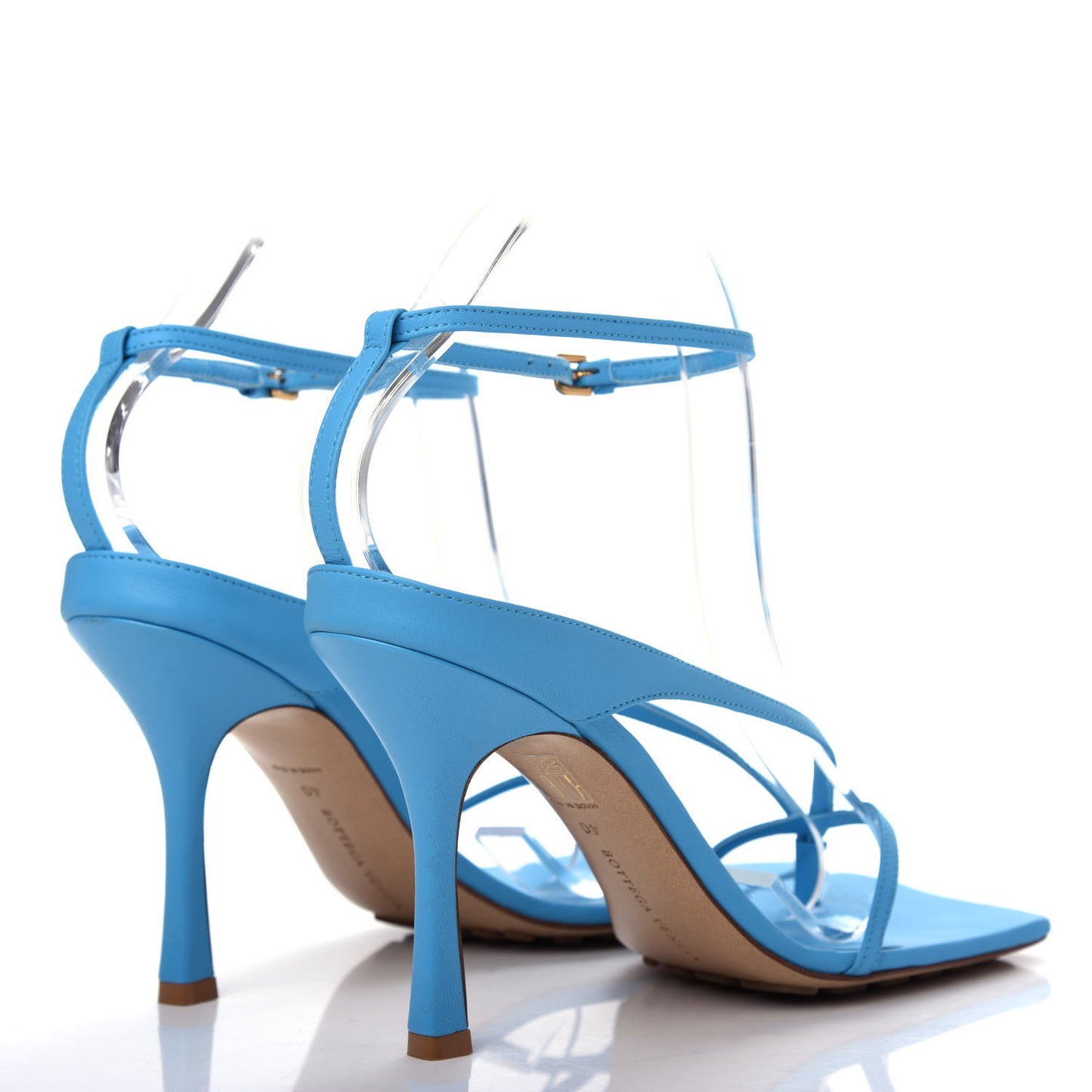 Lambskin Stretch Multi Strap 90mm Sandals 40 Sky Blue