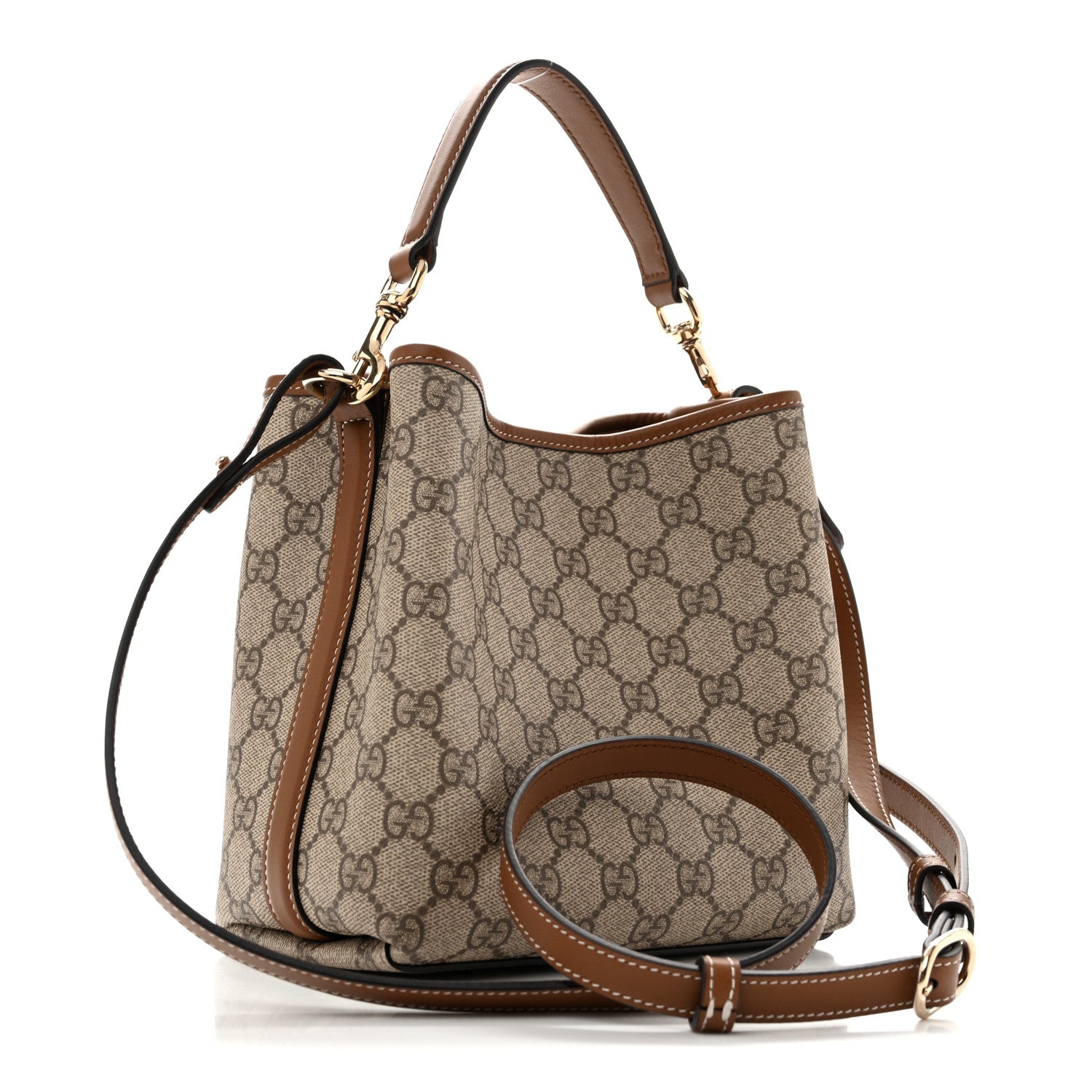 Gucci GG Supreme Monogram Emblem Small Shoulder Bag Beige Ebony Sundial 3 of 12