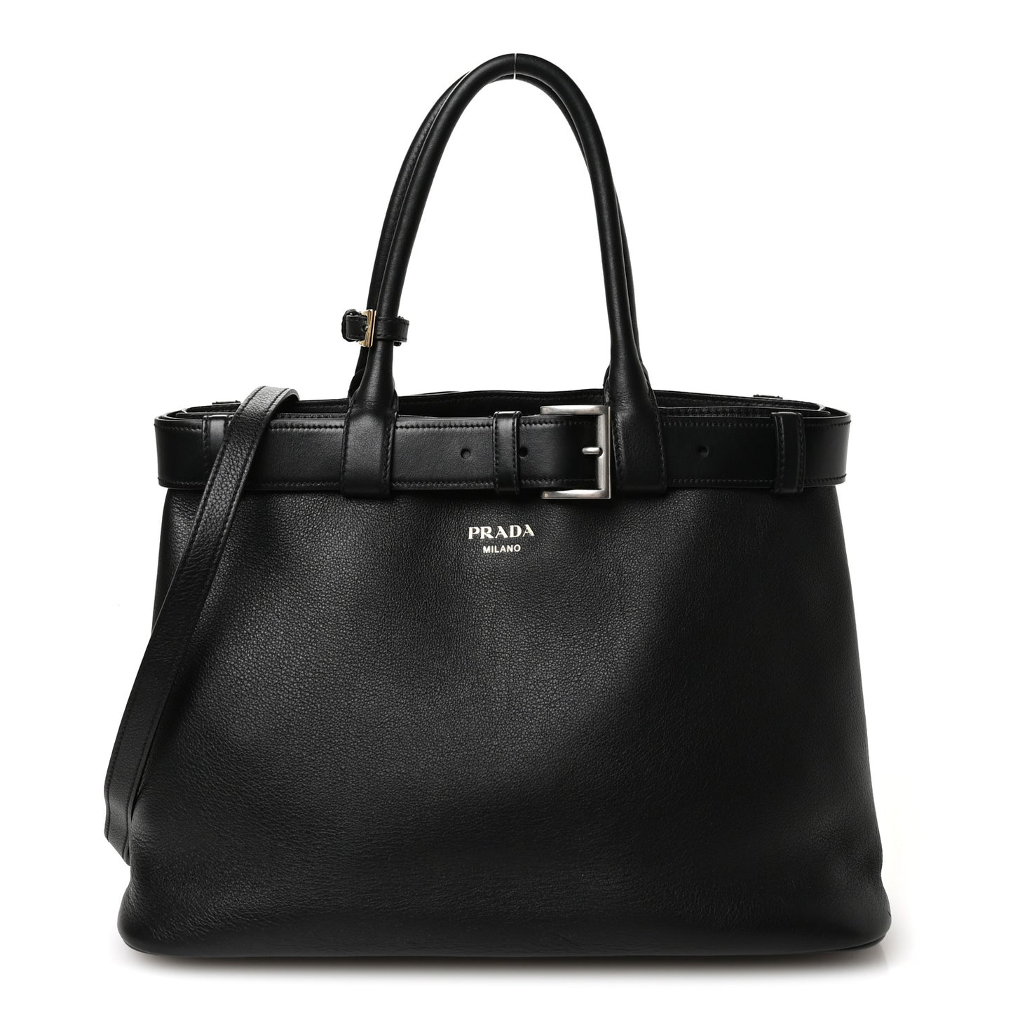 Soft Grain Calfskin Large Buckle Bag With Belt Black