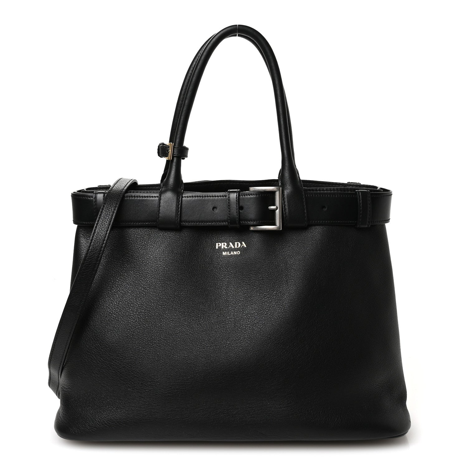 Prada Soft Grain Calfskin Large Buckle Bag With Belt Black 1 of 10