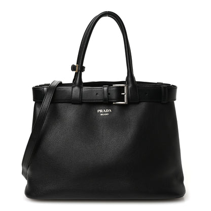 Prada Soft Grain Calfskin Large Buckle Bag With Belt Black 1 of 10