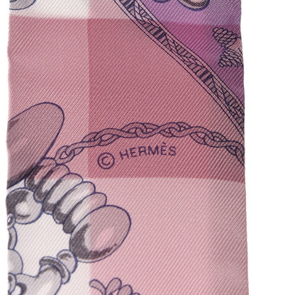 Hermes Silk Mors Et Gourmettes Vichy Twilly Parme Mauve White 4 of 5