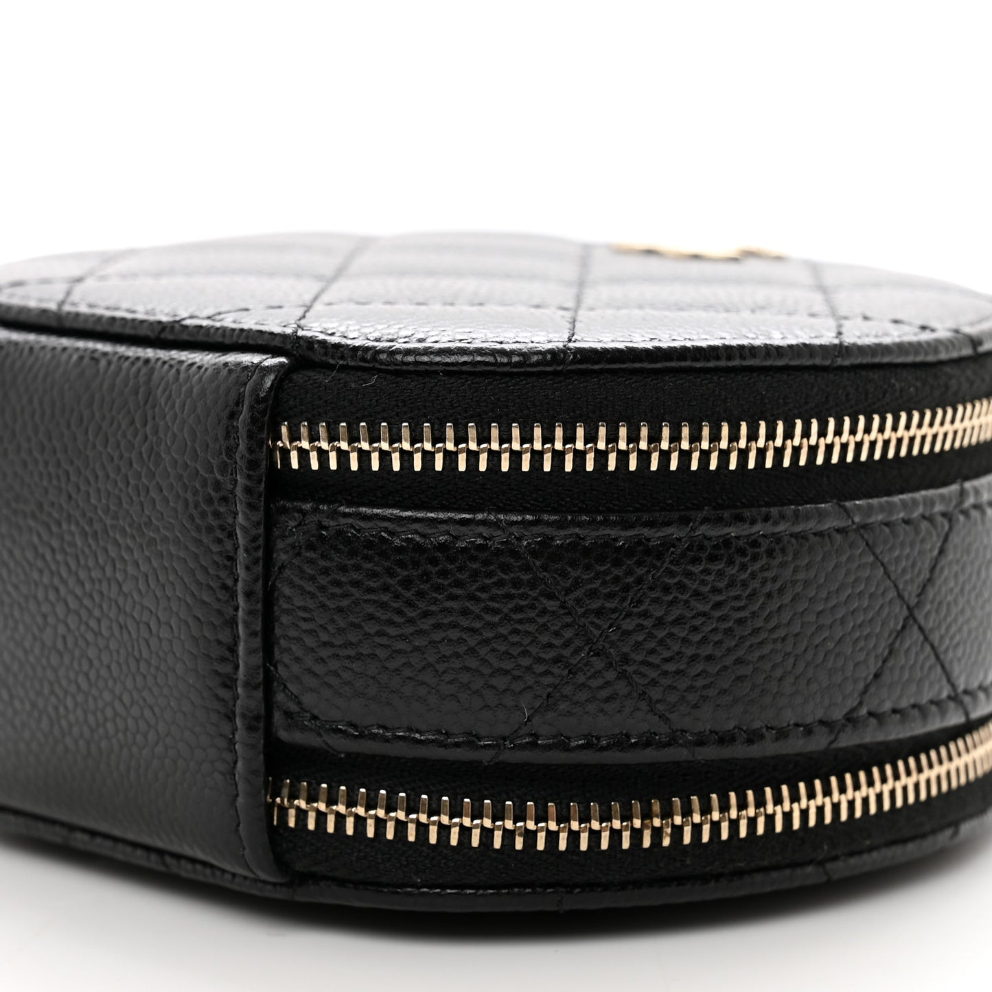 Caviar Quilted Round Handle With Care Vanity With Chain Black