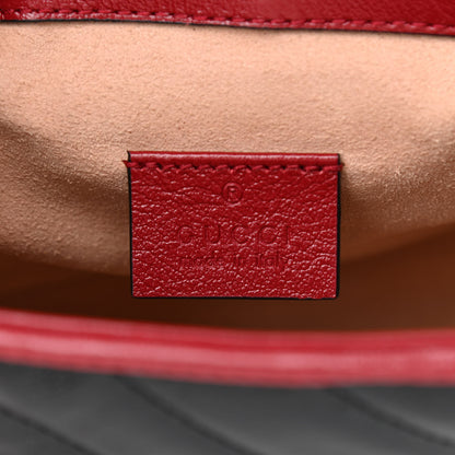 Gucci Vintage Effect Calfskin Matelasse Diagonal Mini Torchon GG Marmont Top Handle Shoulder Bag Black Romantic Cherry 6 of 10