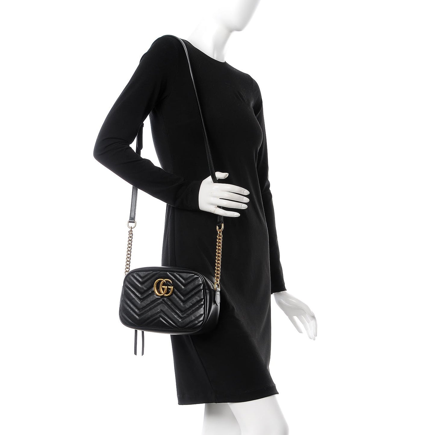 Calfskin Matelasse Small GG Marmont Chain Shoulder Bag Black