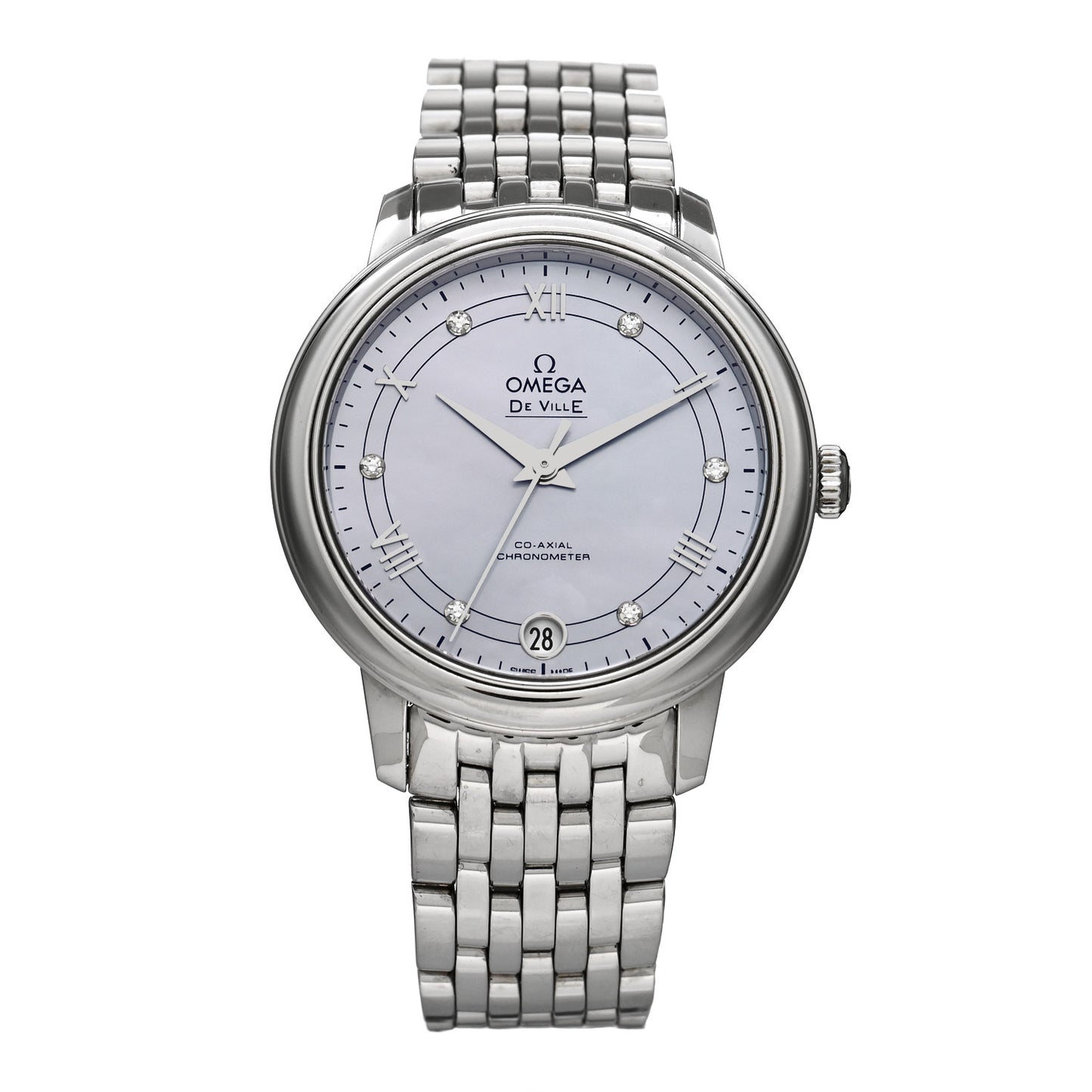 Stainless Steel Diamond Blue Mother of Pearl 33mm De Ville Prestige Automatic Watch 424.10.33.20.57.001