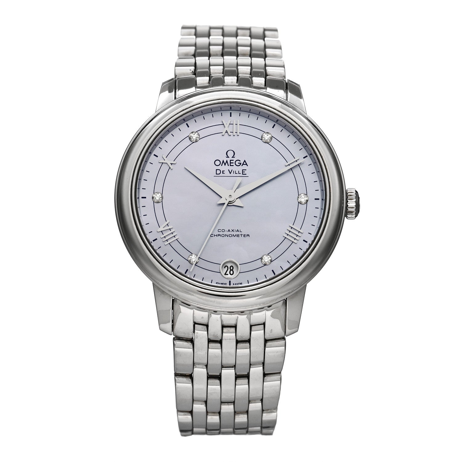 Omega Stainless Steel Diamond Blue Mother of Pearl 33mm De Ville Prestige Automatic Watch 424.10.33.20.57.001 1 of 5