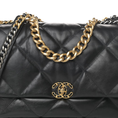 Chanel Shiny Goatskin Quilted Maxi Chanel 19 Flap Black 8 of 11