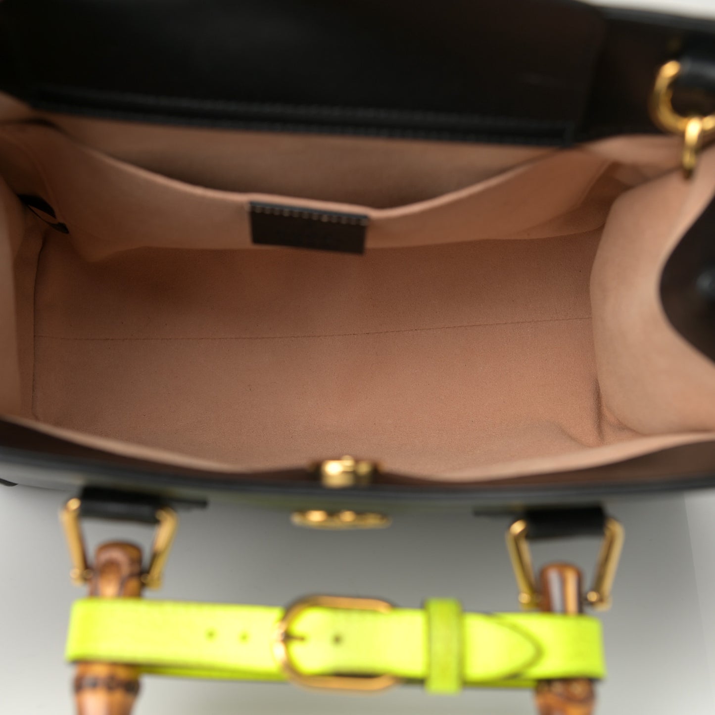Calfskin Small Diana Tote Bag Black Yellow Fluo