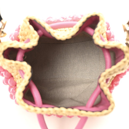 Jimmy Choo Calfskin Raffia Beaded Bon Bon Bucket Bag Beige Pink 5 of 10