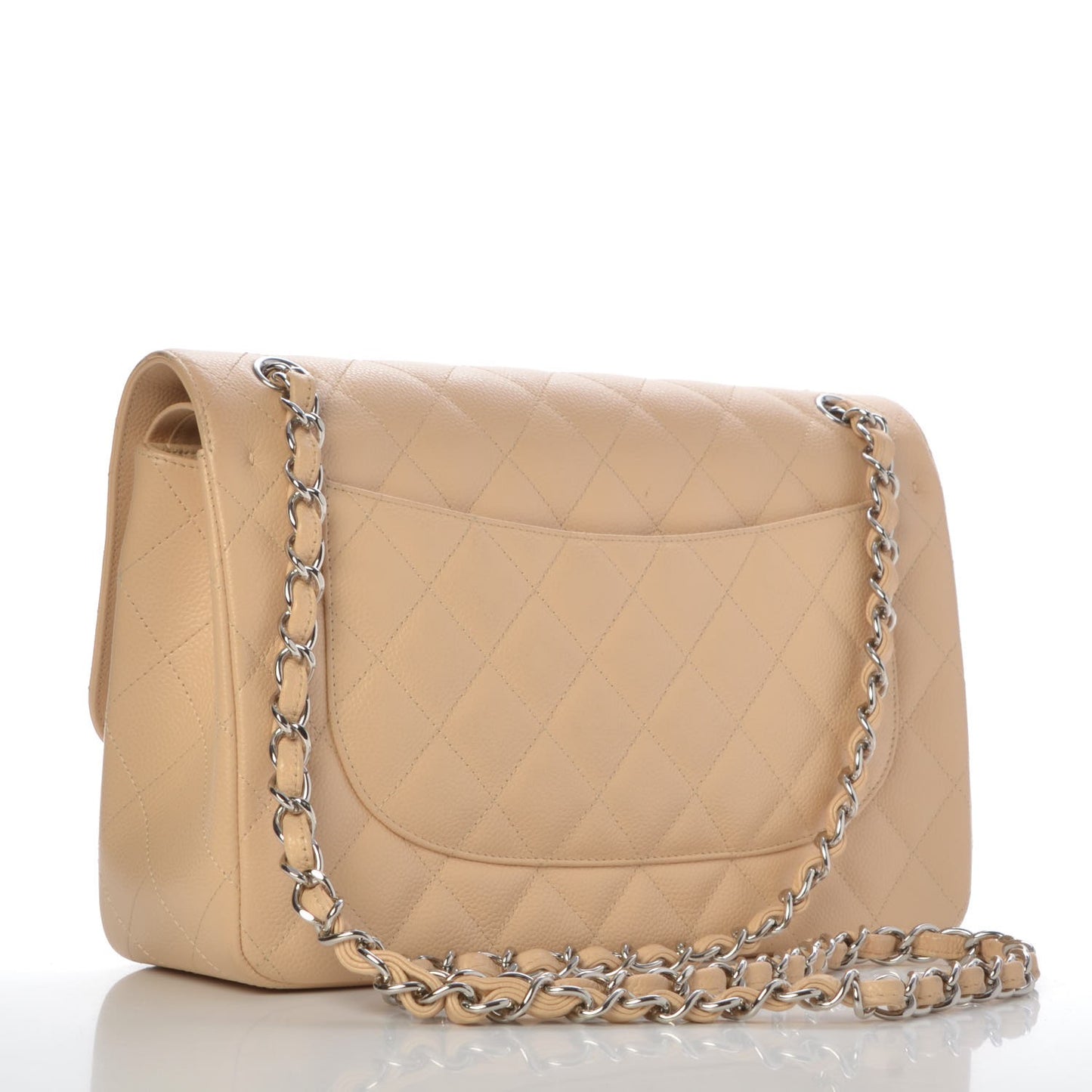 Caviar Quilted Jumbo Double Flap Beige Clair
