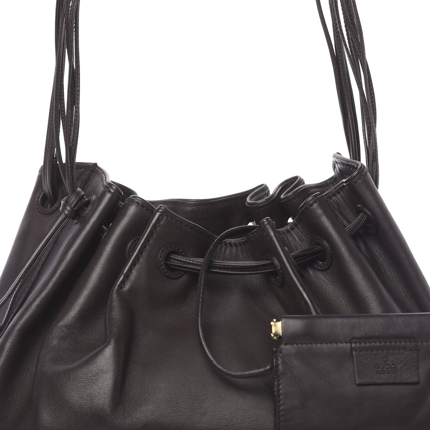 Calfskin Drawstring Shoulder Bag Brown