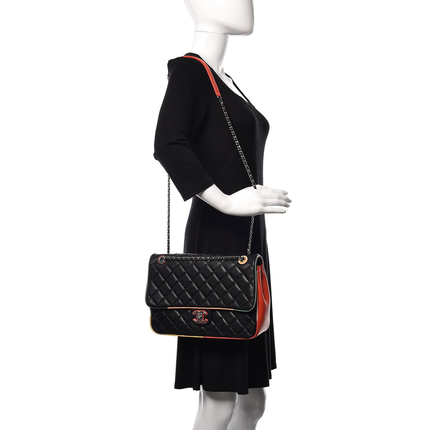 Lambskin Quilted Jumbo Cuba Color Flap Black