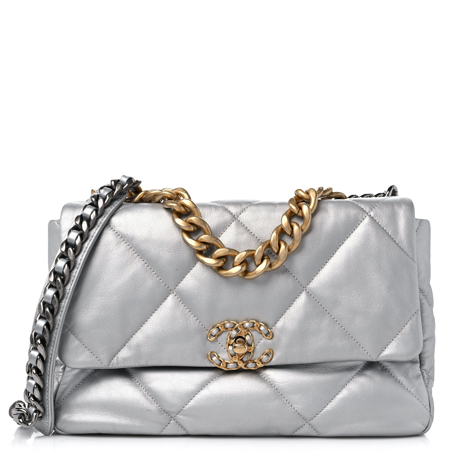 Chanel Metallic Goatskin Quilted Large Chanel 19 Flap Silver 1 of 11