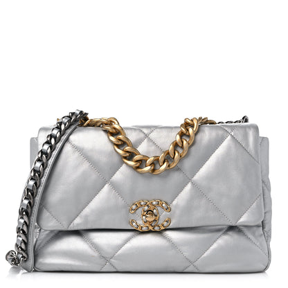 Chanel Metallic Goatskin Quilted Large Chanel 19 Flap Silver 1 of 11