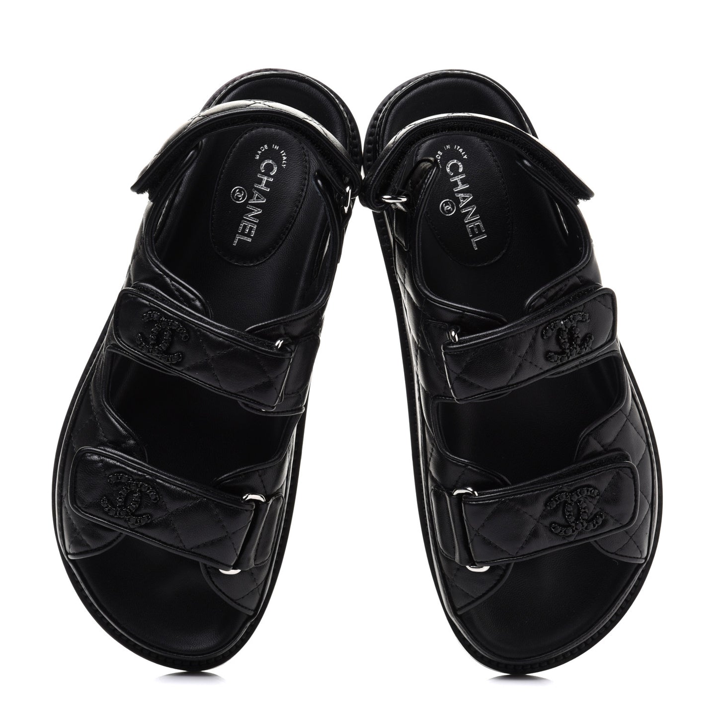 Lambskin Quilted Velcro Dad Sandals 36 So Black