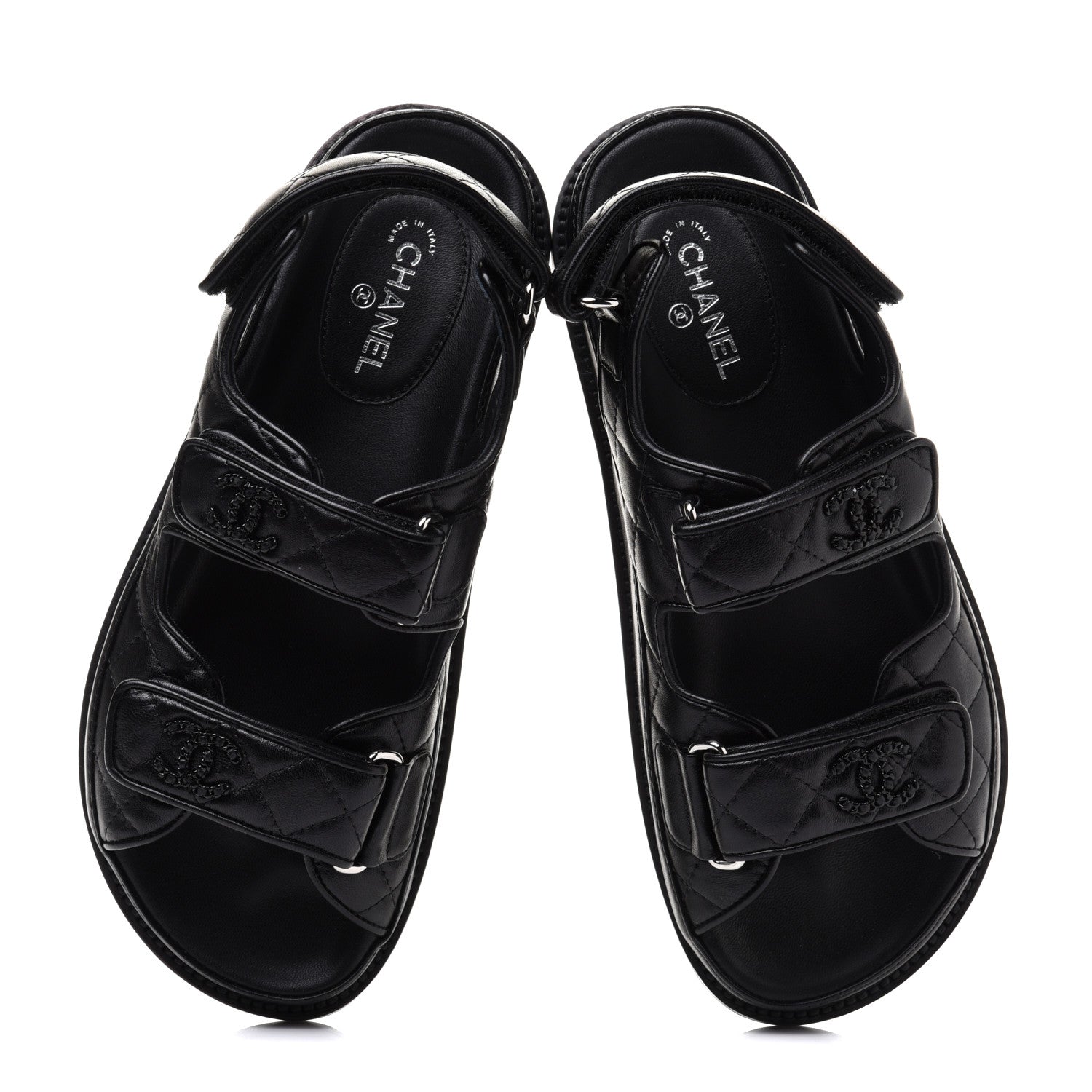 Chanel Lambskin Quilted Velcro Dad Sandals 36 So Black 5 of 10