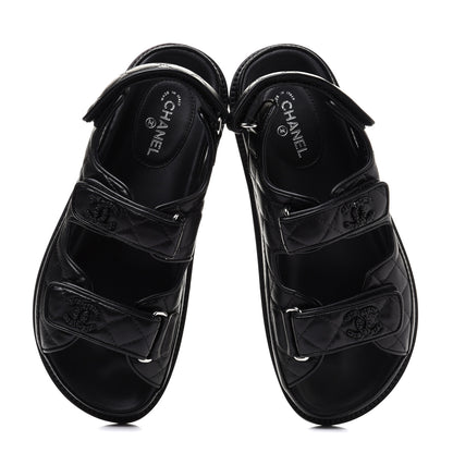 Chanel Lambskin Quilted Velcro Dad Sandals 36 So Black 5 of 10