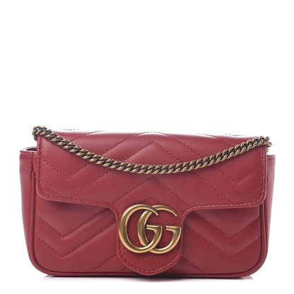 Gucci Calfskin Matelasse Super Mini GG Marmont Shoulder Bag Hibiscus Red 1 of 7