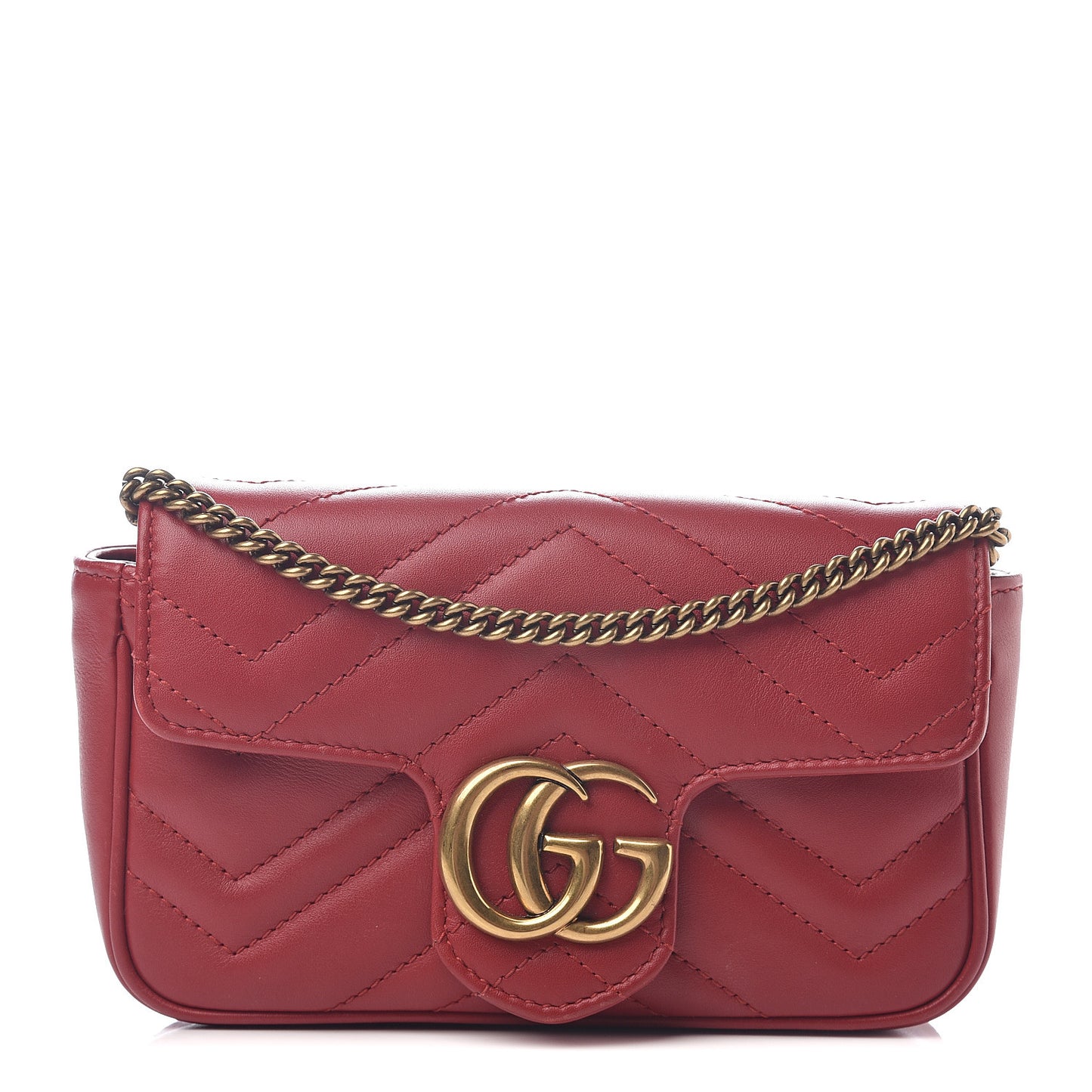 Calfskin Matelasse Super Mini GG Marmont Shoulder Bag Hibiscus Red