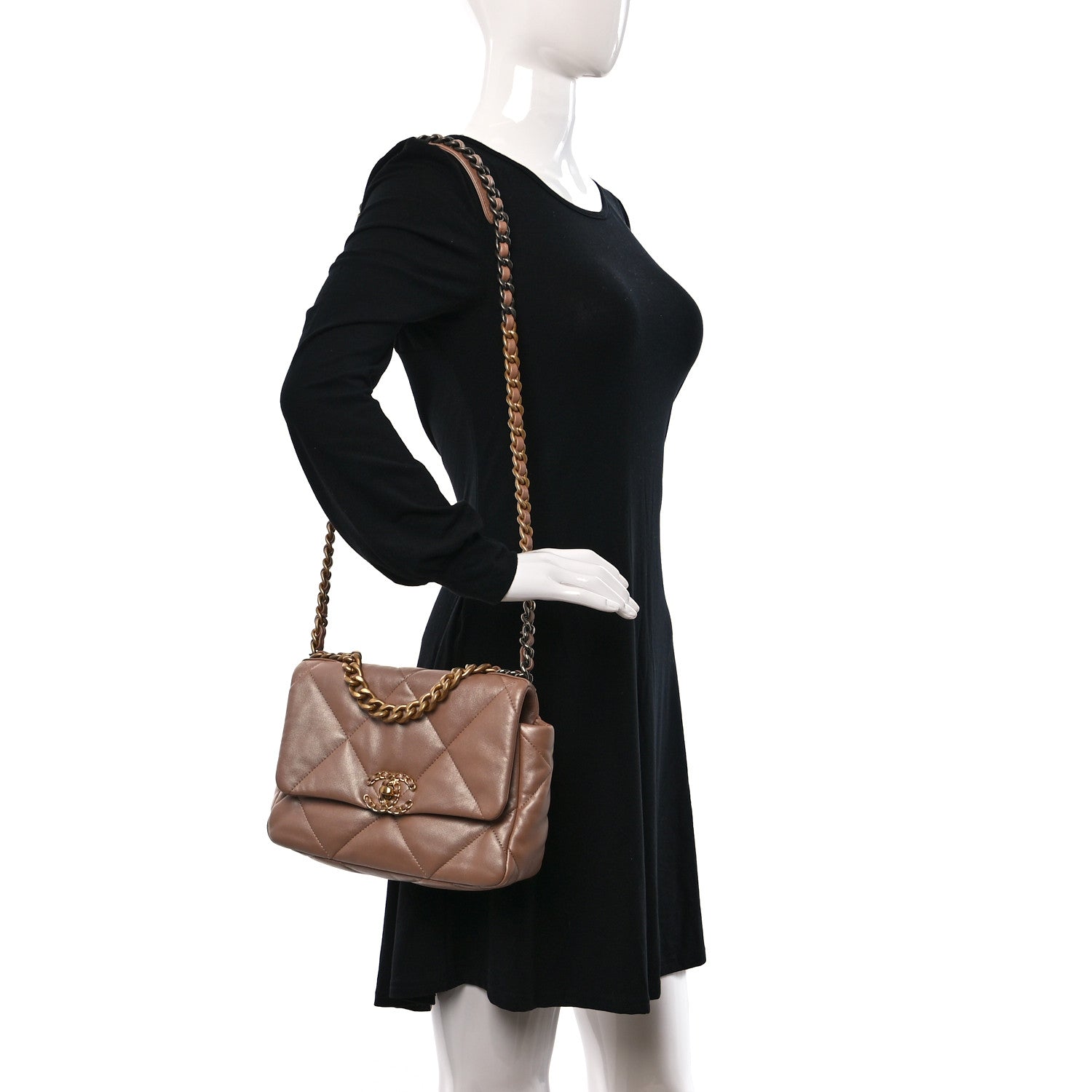 Chanel Shiny Lambskin Quilted Medium Chanel 19 Flap Beige 2 of 10