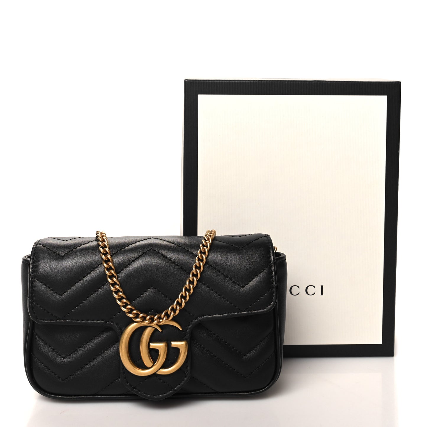 Calfskin Matelasse Super Mini GG Marmont Shoulder Bag Black