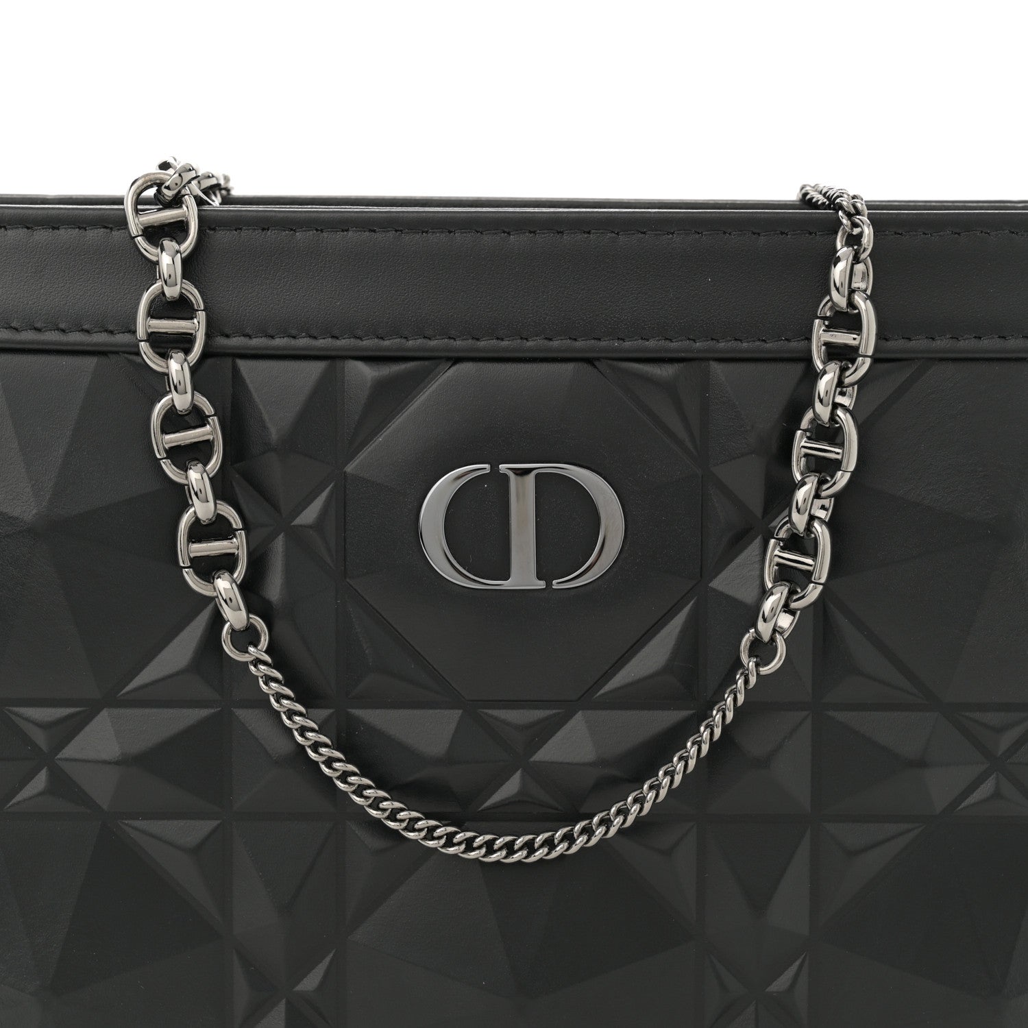 Christian Dior Calfskin Macrocannage Diamond Caro Zipped Pouch With Chain Black 8 of 14