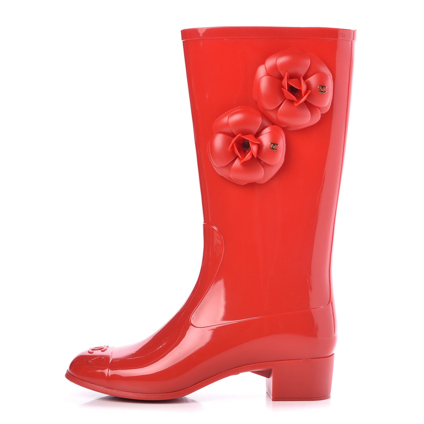 Rubber Camellia Rain Boots 36 Red