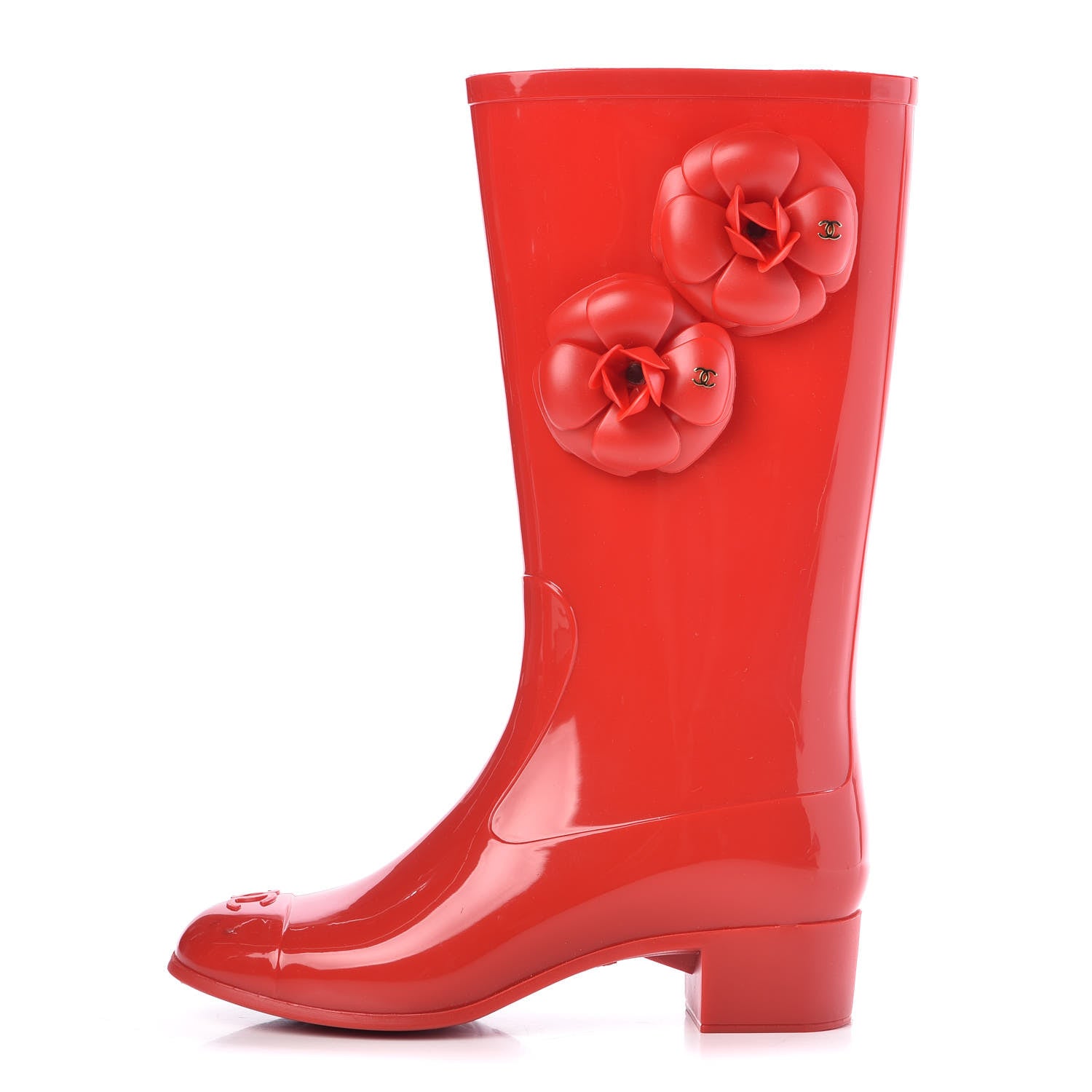 Chanel Rubber Camellia Rain Boots 36 Red 1 of 18