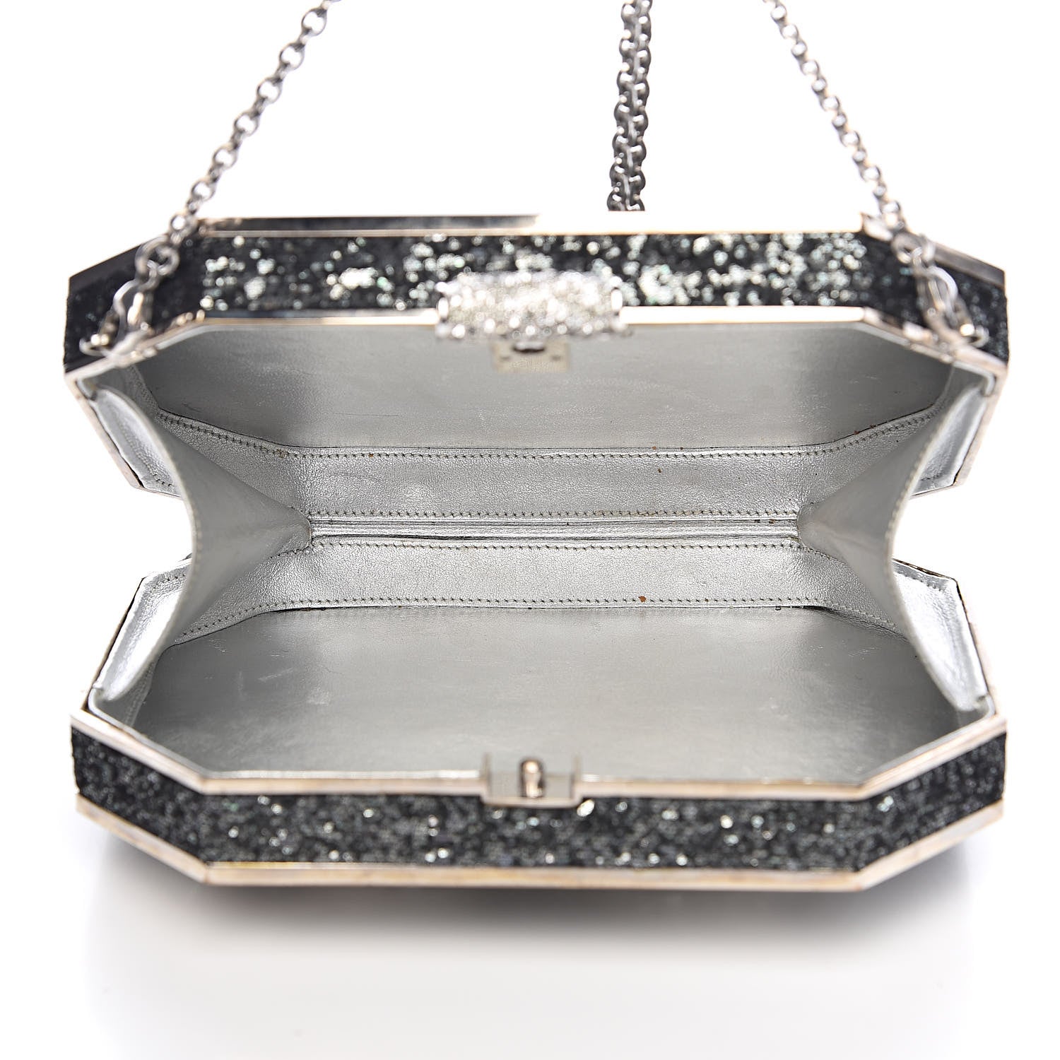 Judith Leiber Crystal Minaudiere Bow Clutch Black Silver 5 of 13