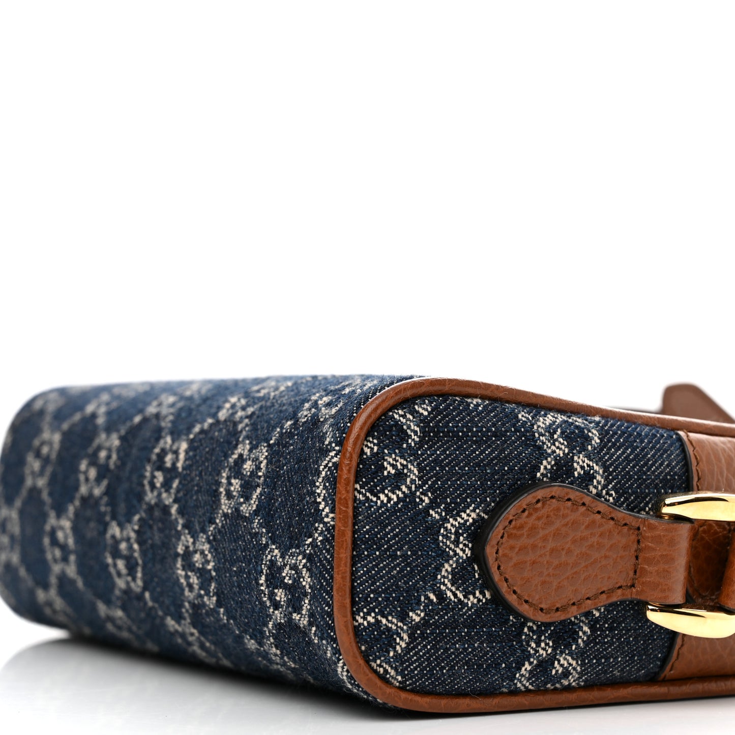 New Denim GG Monogram Dollar Calfskin Mini Ophidia Shoulder Bag Blue Tea Cuir Epilog