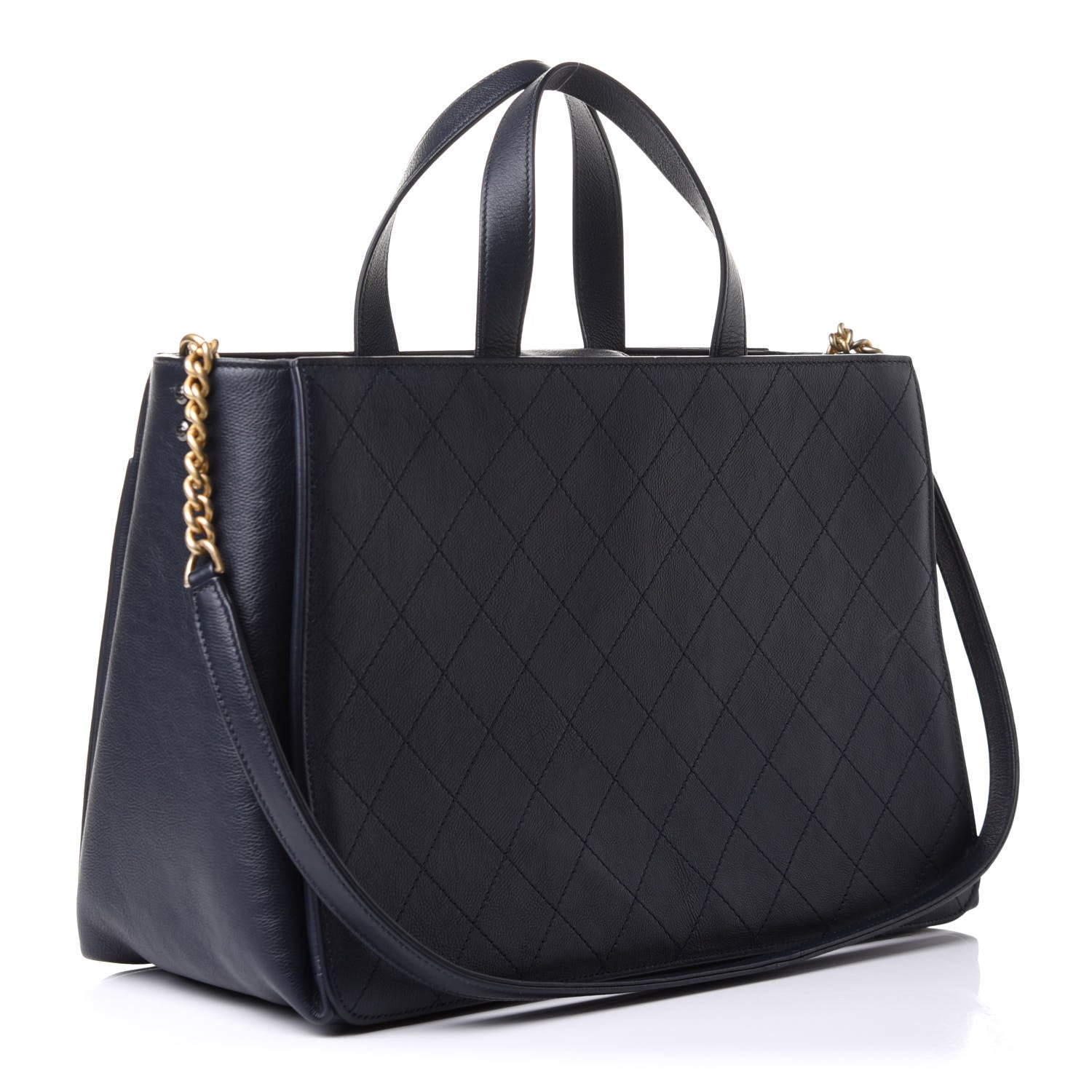 Chanel Calfskin Stitched Large Straight Lines Shopping Tote Navy 4 of 19