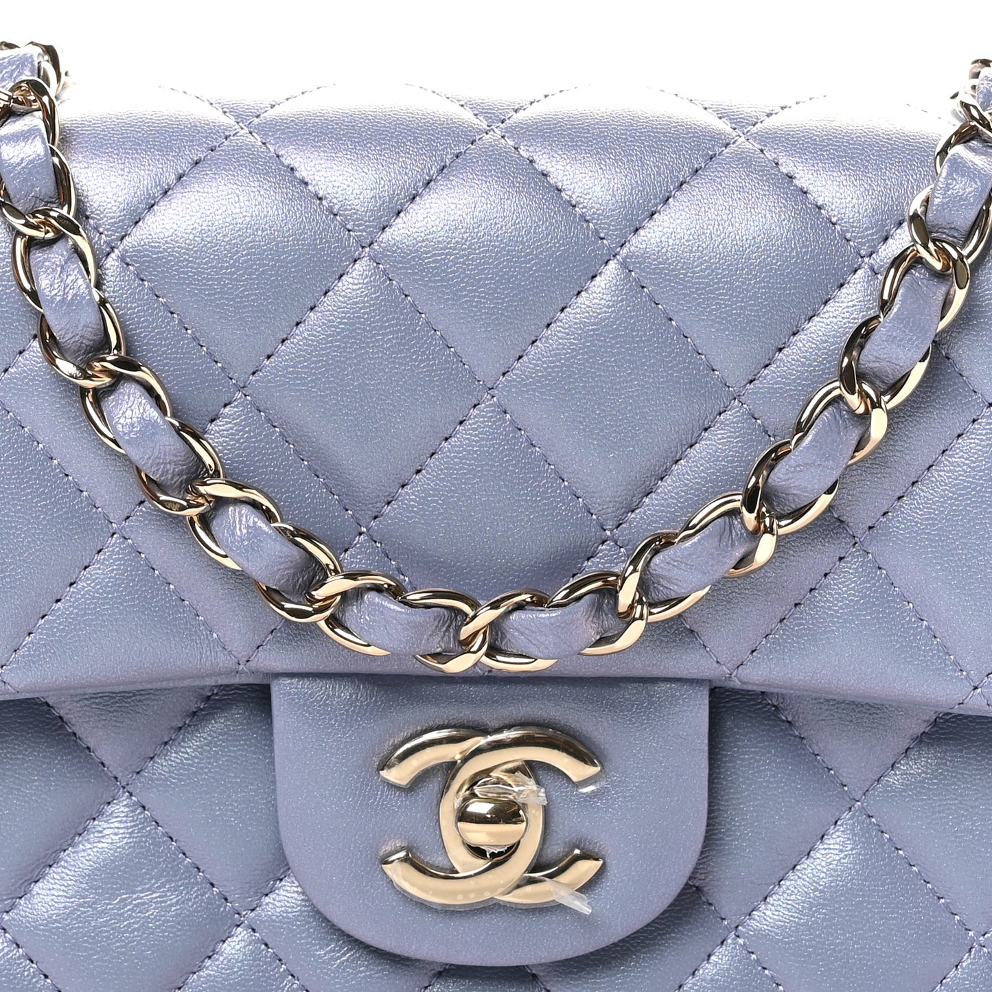Iridescent Lambskin Quilted Mini Rectangular Flap Light Purple