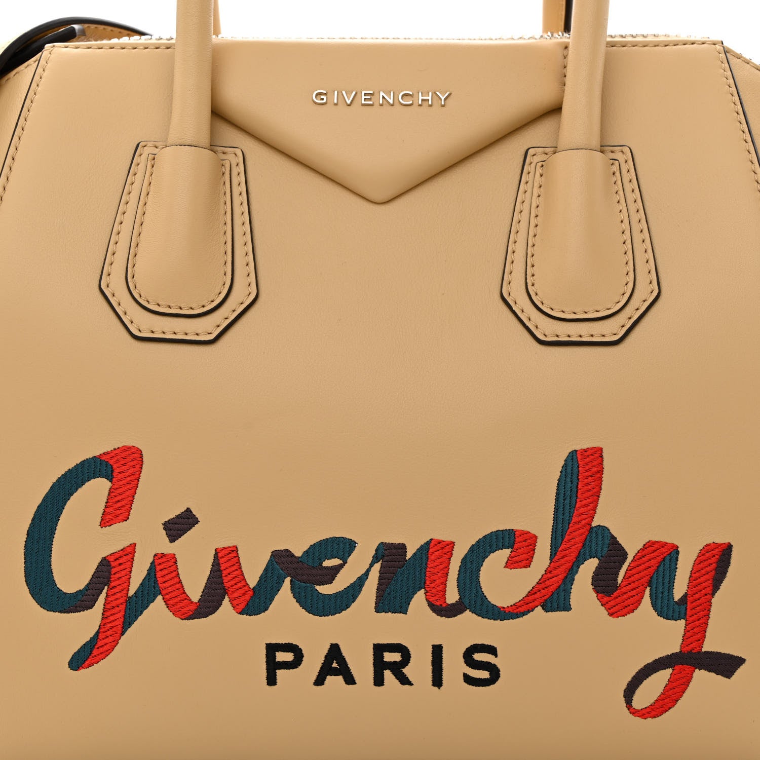 Givenchy Calfskin Embroidered Logo Small Antigona Beige Camel 10 of 13