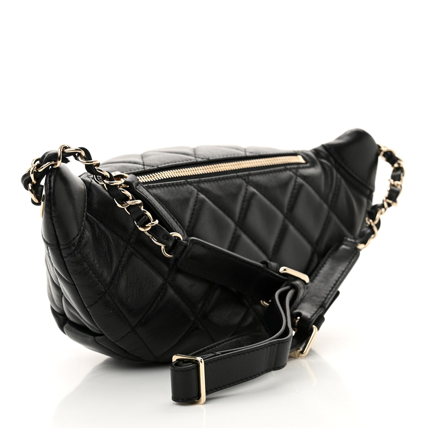 Lambskin Quilted Waist Bag Fanny Pack Black