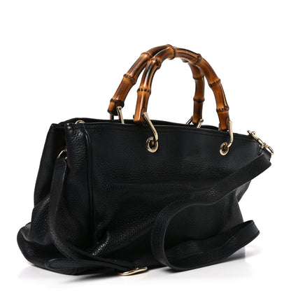 Gucci Pebbled Calfskin Medium Bamboo Shopper Tote Black 3 of 10
