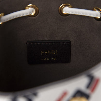 Fendi X FILA Calfskin F is Fendi Mania Fringe Mini Mon Tresor Bucket Bag White 9 of 12