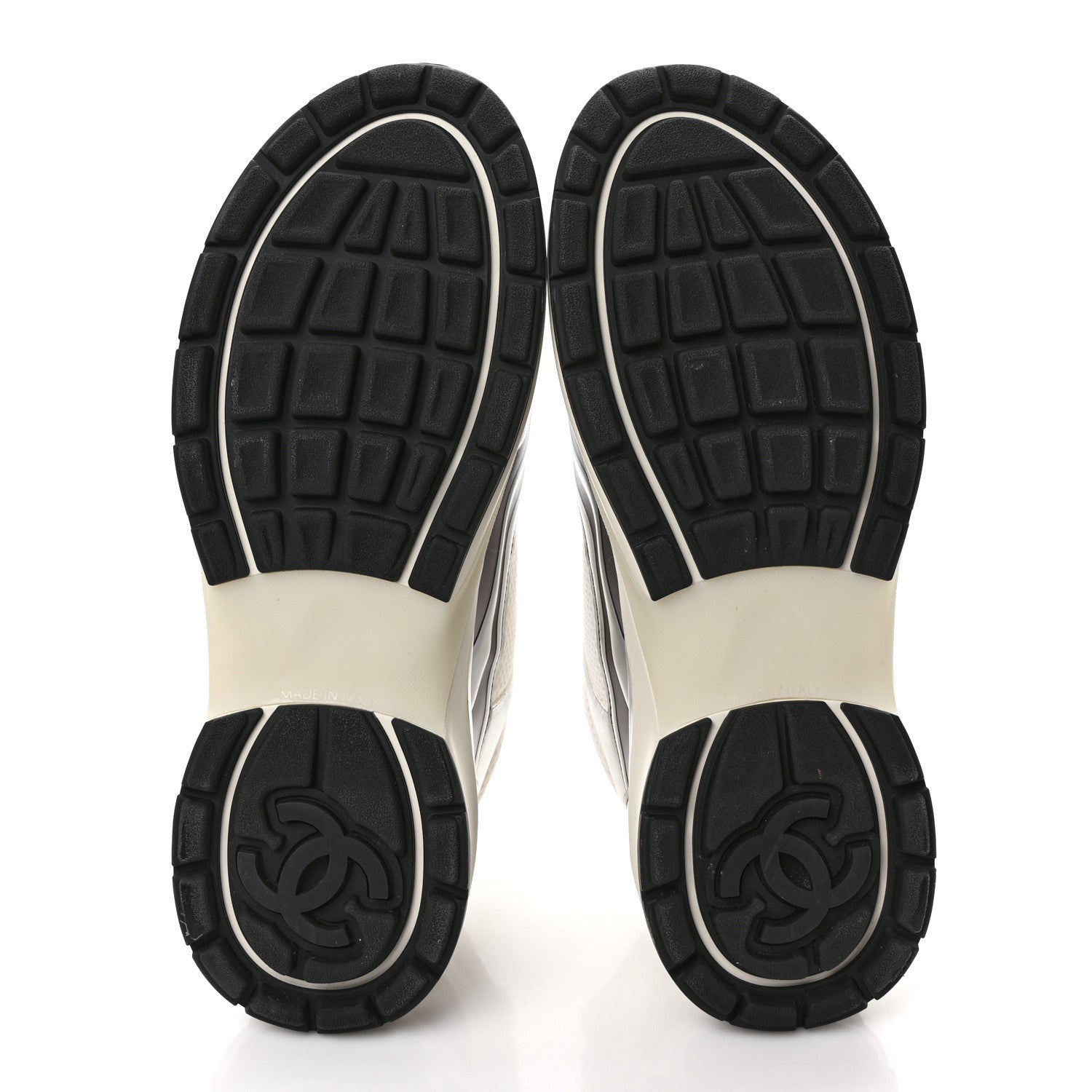 Chanel Fabric Laminated Calfskin Stretch CC Sneakers 40.5 White Silver 6 of 9