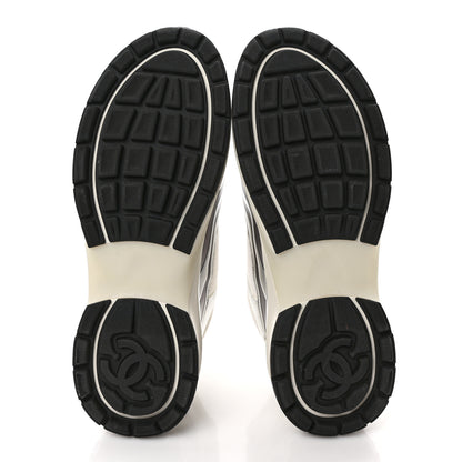 Chanel Fabric Laminated Calfskin Stretch CC Sneakers 40.5 White Silver 6 of 9