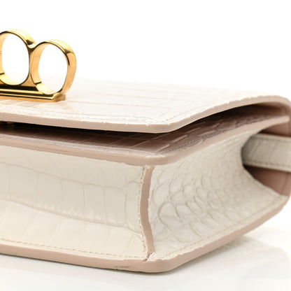 Alexander McQueen Crocodile Embossed Calfskin Four Ring Knuckle Crossbody Bag Soft Ivory 10 of 12