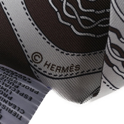 Hermes Silk Festival Des Amazones Bandana Fringed Twilly Craie Brun 4 of 4