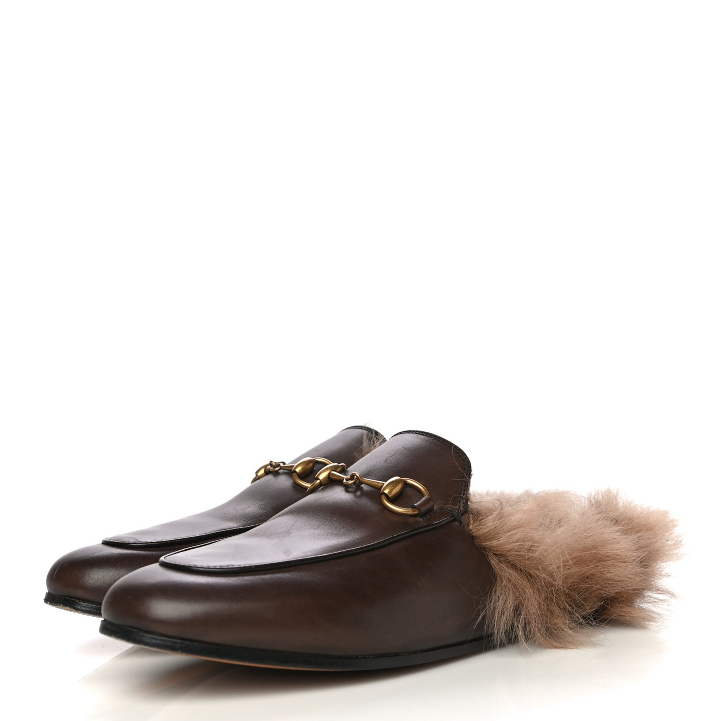 Calfskin Fur Womens Princetown Slippers 36.5 Brown