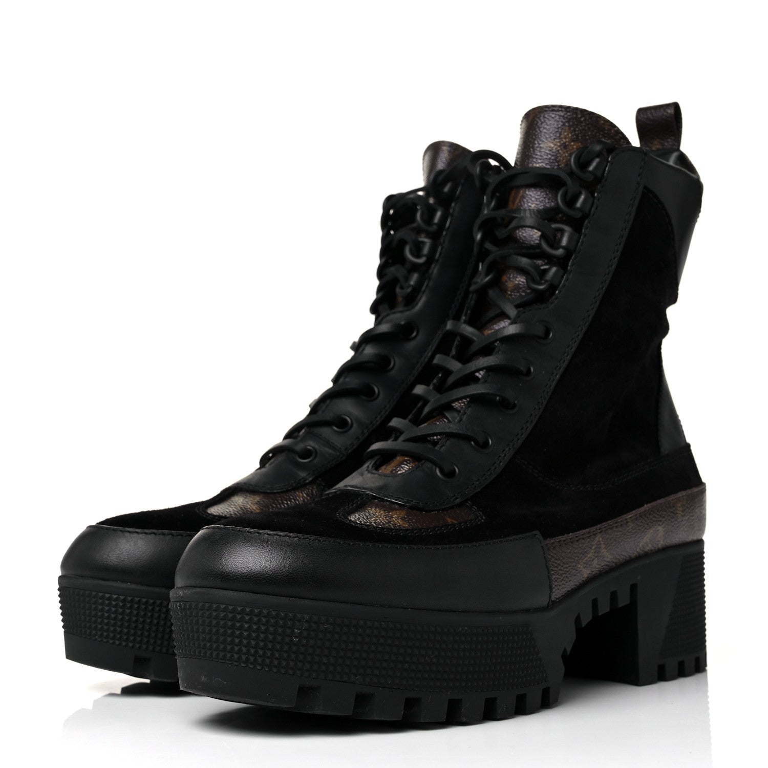 Louis Vuitton Suede Calfskin Monogram Laureate Platform Desert Boots 39.5 Black 3 of 7