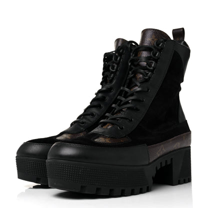 Louis Vuitton Suede Calfskin Monogram Laureate Platform Desert Boots 39.5 Black 3 of 7