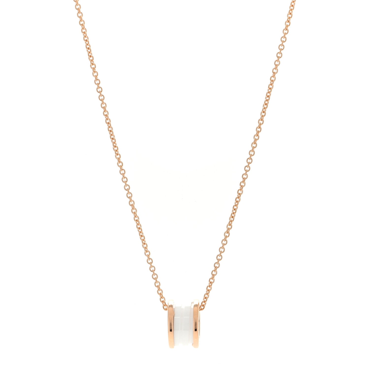 Bulgari 18K Rose Gold White Ceramic B.Zero1 Pendant Necklace 1 of 2