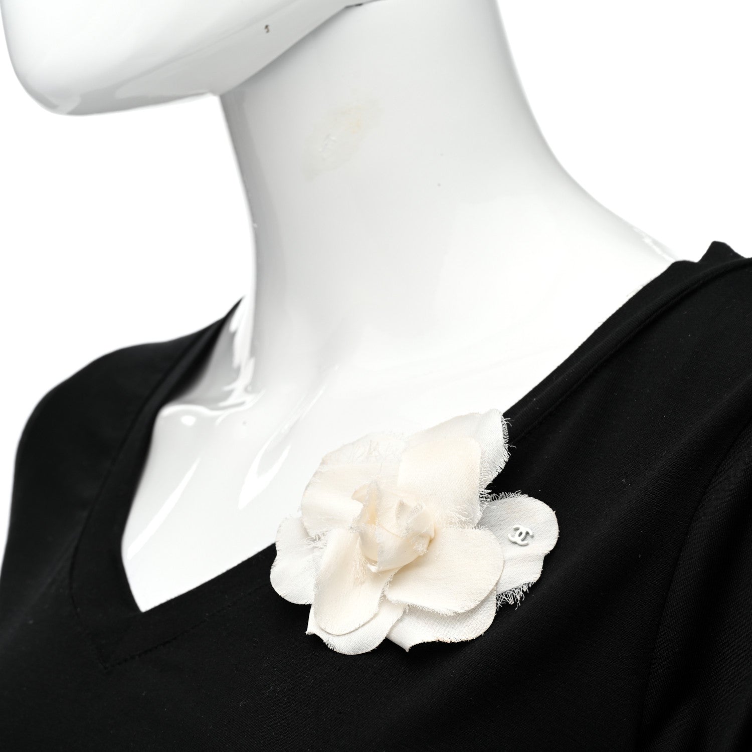 Chanel Linen Camellia Brooch Pin White 2 of 5