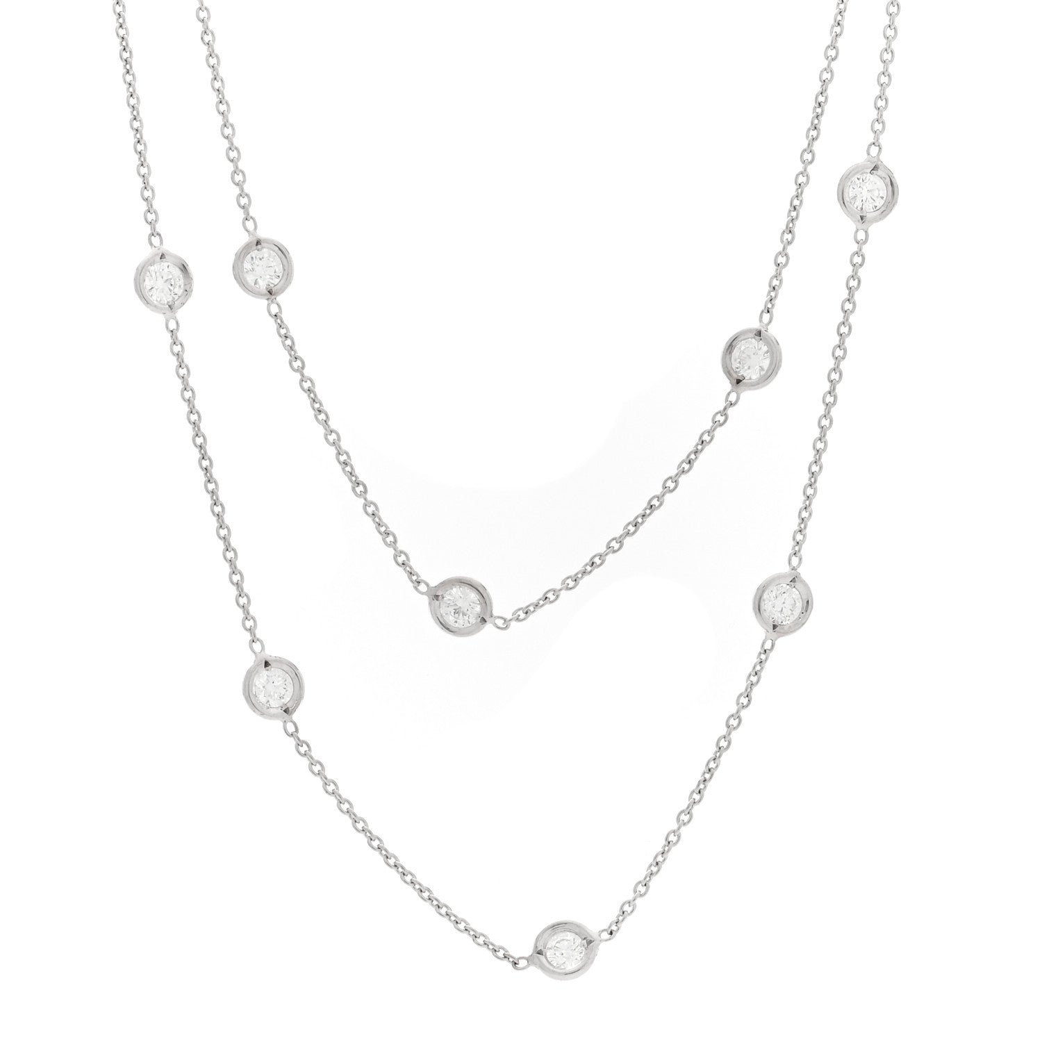 Roberto Coin 18K White Gold Diamond 3.20ctw Diamonds By The Inch Station Necklace 1 of 4