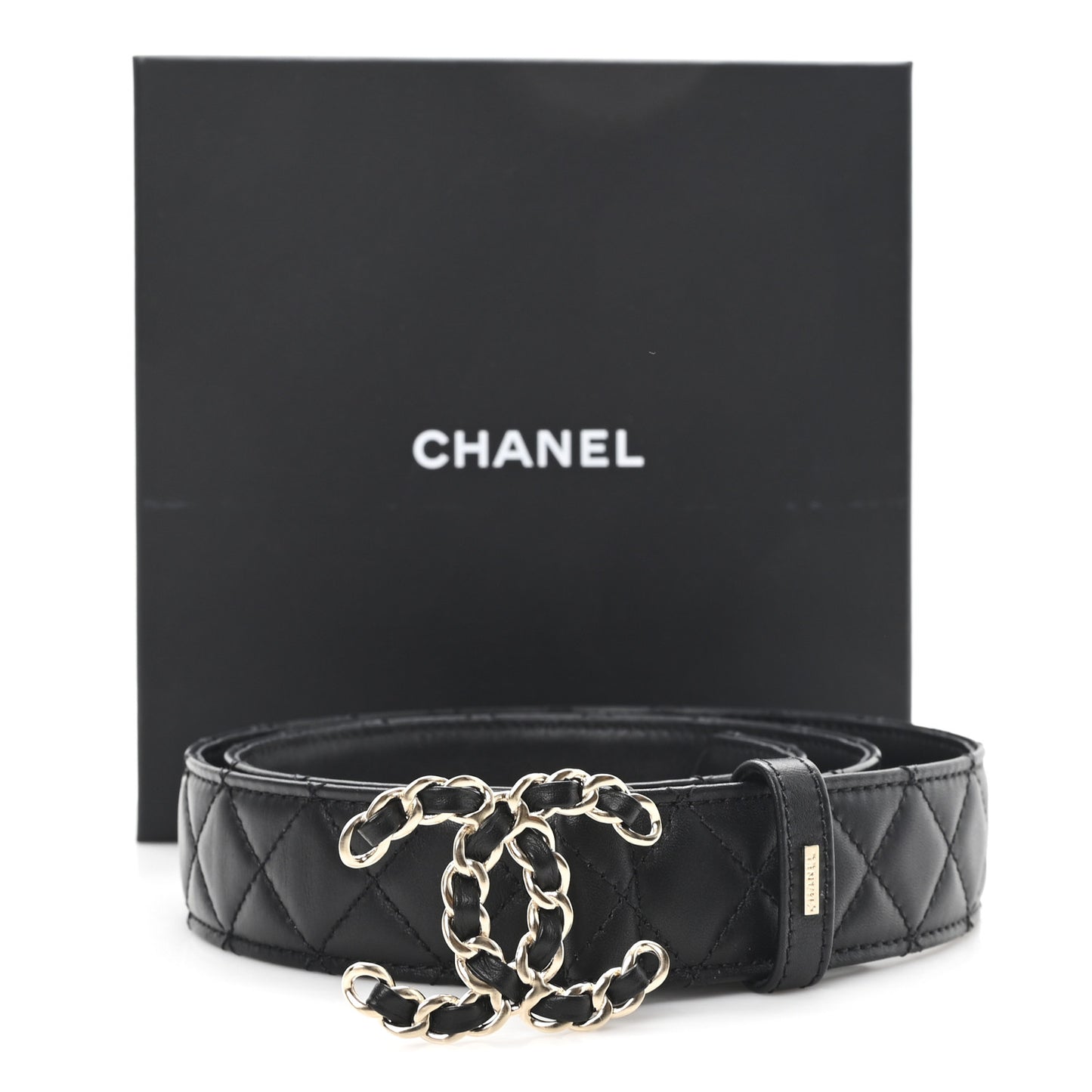 Lambskin Quilted CC Chain Belt 90 36 Black