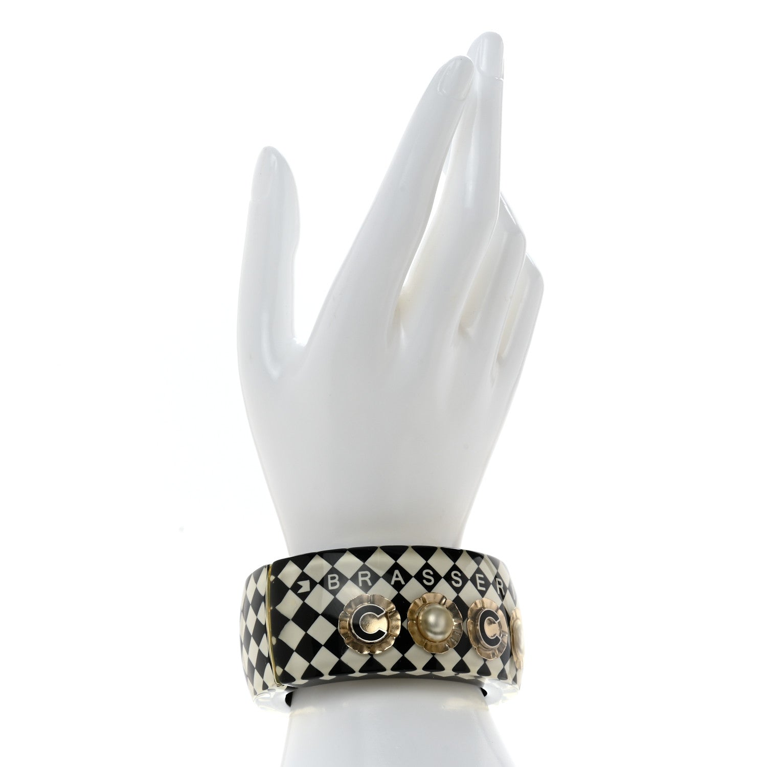 Chanel Resin Pearl Brasserie Coco Cuff Bracelet Black White 2 of 5